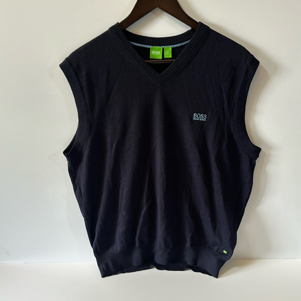 HUGO BOSS MEN'S EXTRA FINE MERINO WOOL V NECK SWEATER VEST SIZE L